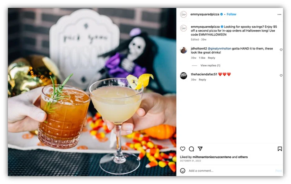 halloween marketing slogan in instagram post for restaurant