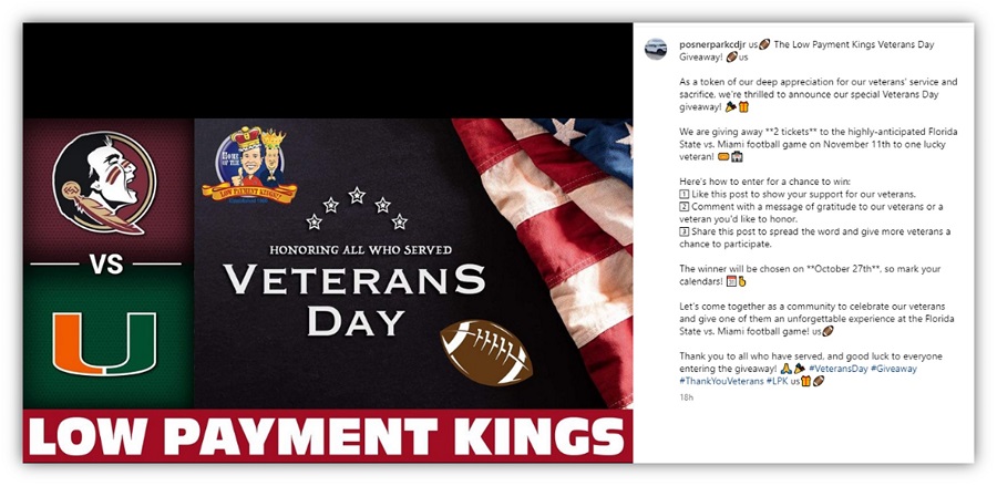 veterans day social media post giveaway example