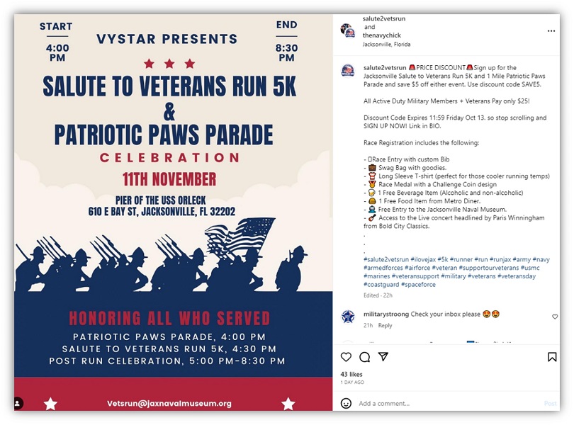 veterans day posts - example of community event for veterans day being promoted on instagram