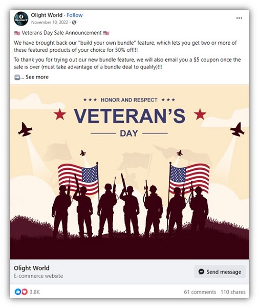 veterans day sale social post promotion