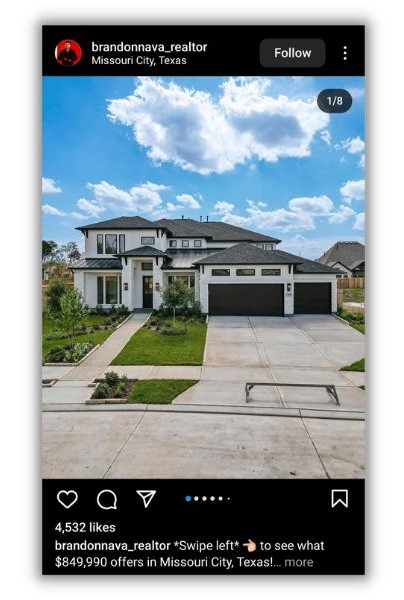 Free real estate listings - Instagram post from a real estate agent