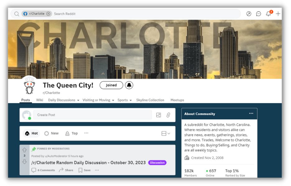 Free real estate leads - screenshot of a subreddit about Charlotte