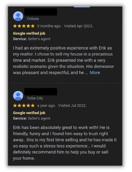 Free real estate leads - screenshot of Google reviews for a real estate agent