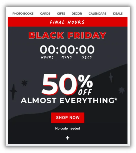 black friday promotion ideas - countdown email example for black friday
