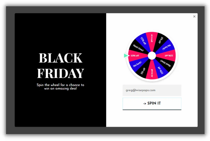 black friday promotion ideas - website spinner example for black friday