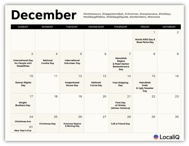 campaign planning - localiq marketing calendar screenshot