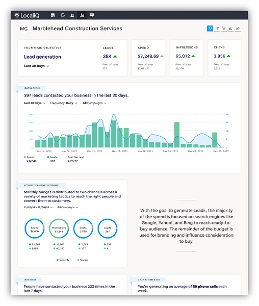 campaign planning - screenshot of localiq marketing dashboard reporting