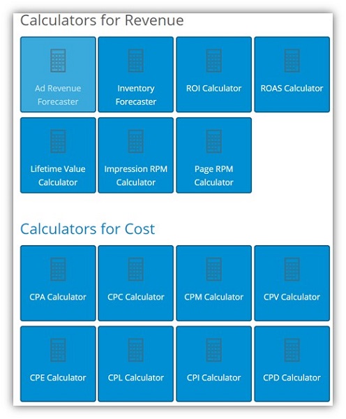 campaign planning tools - online advertising guide calculators home page screenshot