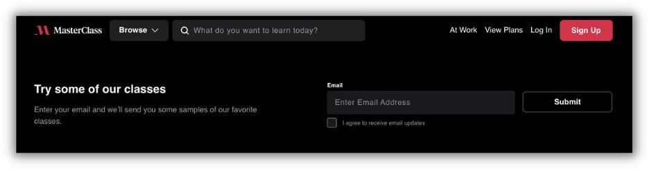 Email nurture campaign - email from Masterclass