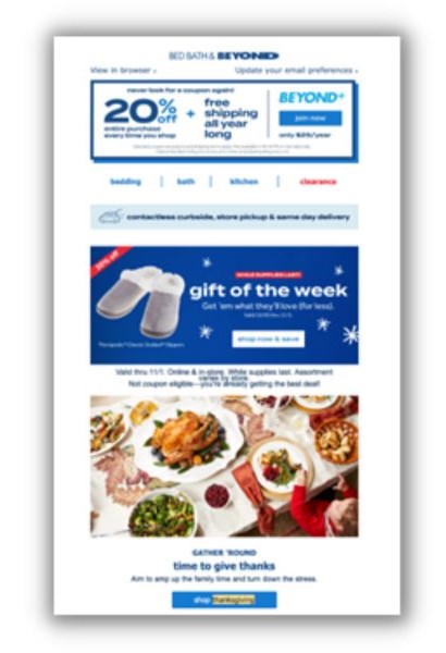 Thanksgiving email - example from bed bath and beyond