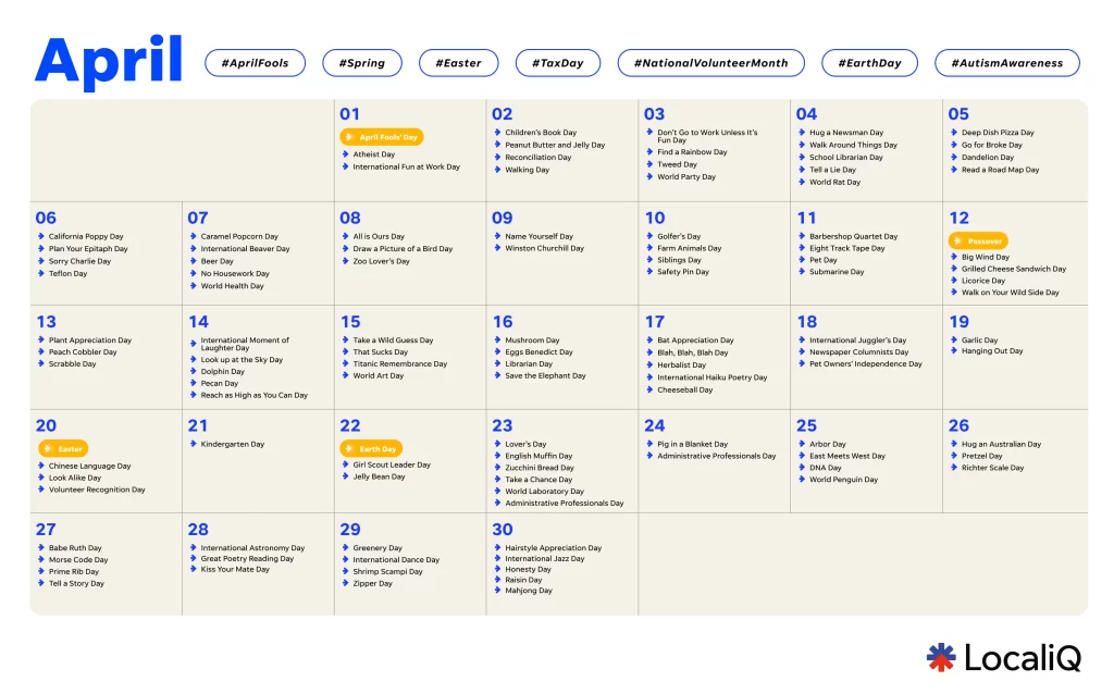 2025 marketing calendar - april social media holidays
