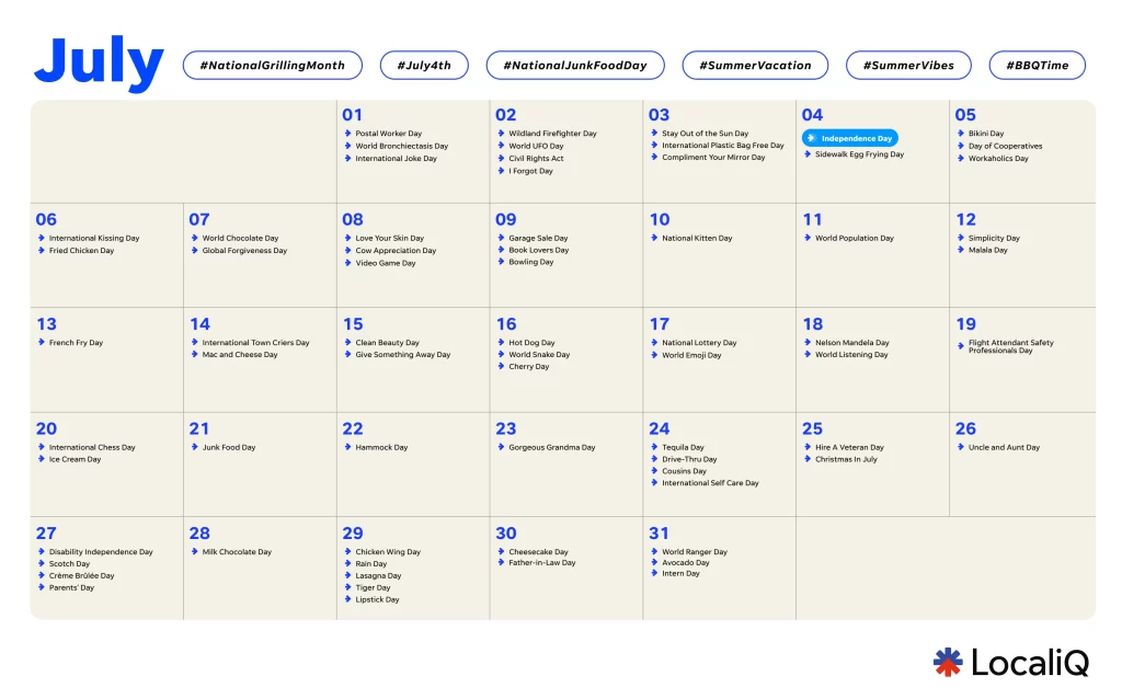 2025 marketing calendar - july social media holidays