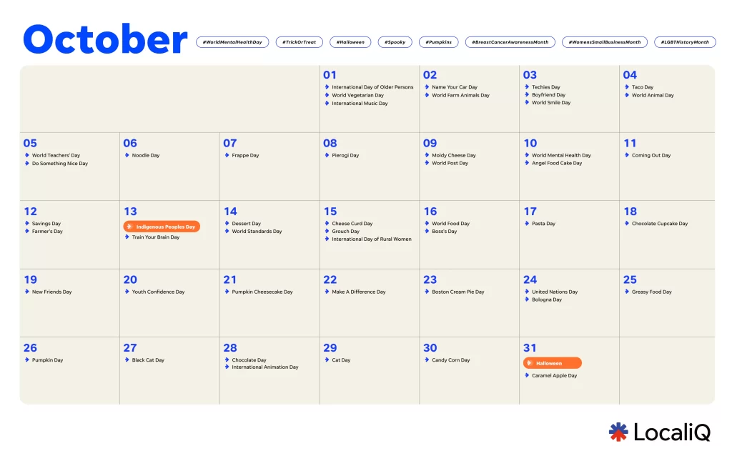 2025 marketing calendar - october social media holidays