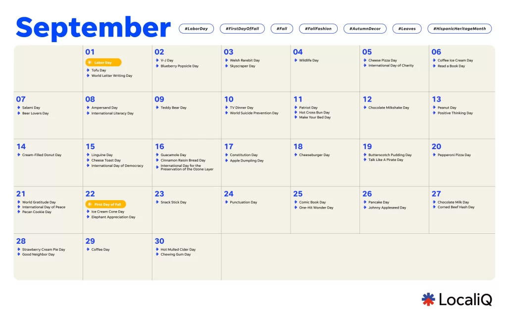 2025 marketing calendar - september social media holidays