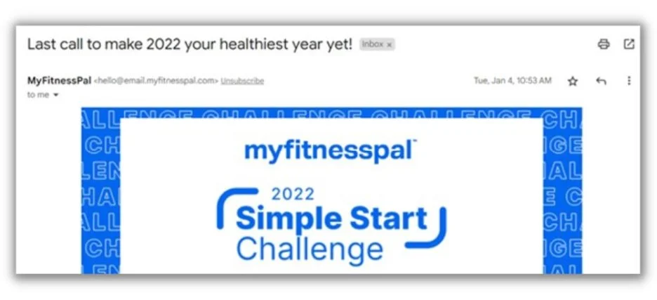 Happy new year email templates - example from myfitnesspal