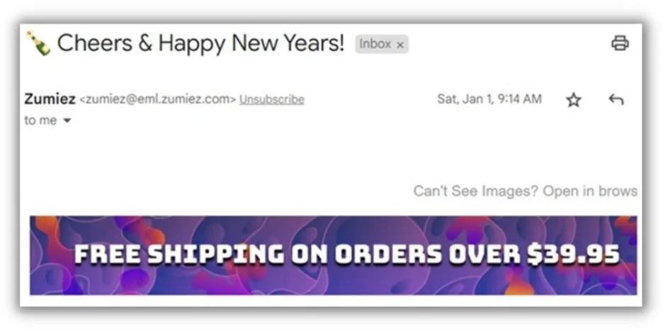 Happy new year email templates - example from Zumies