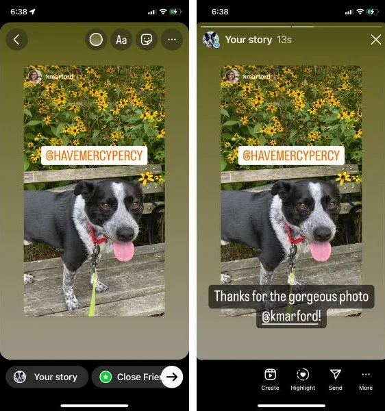 How to repost a story on instagram - end result of reposting a story
