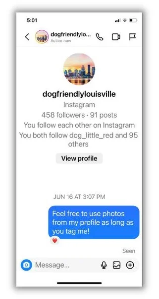 How to repost a story on instagram - screenshot of a direct message exchange.