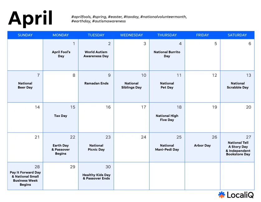 social media holidays - april marketing calendar