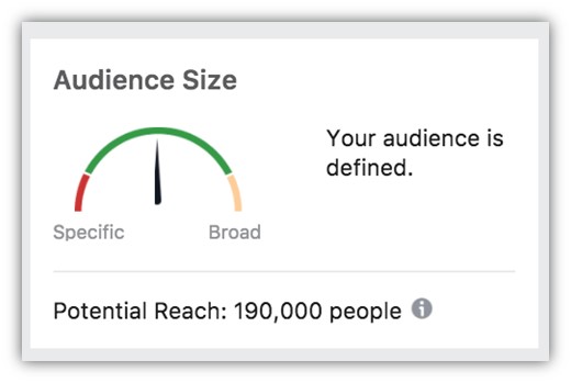 facebook ads benchmarks - example of facebook ads audience size indicator