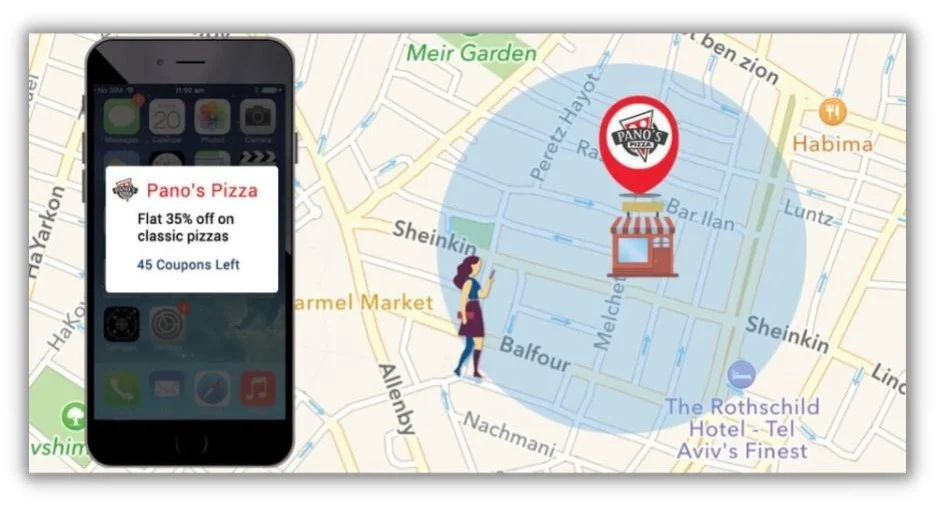 Mobile marketing trend - map with cell phone showing location targeting