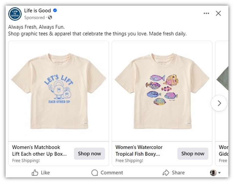 facebook ad examples - facebok carousel ad example screenshot