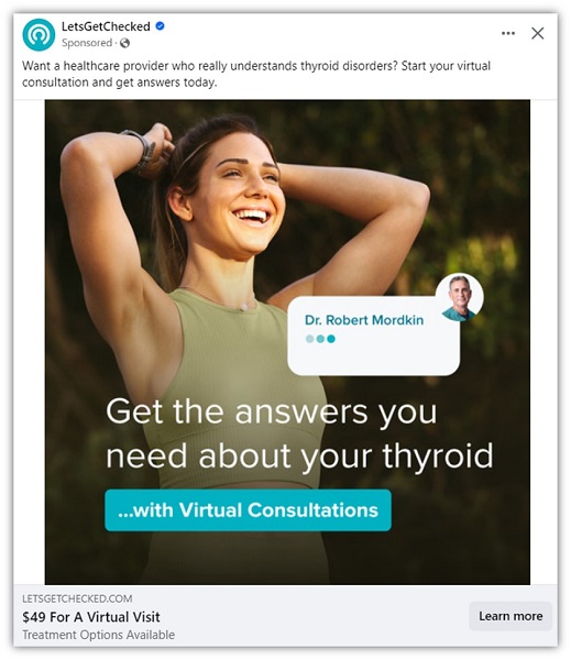 Facebook ad examples - healthcare Facebook ad screenshot