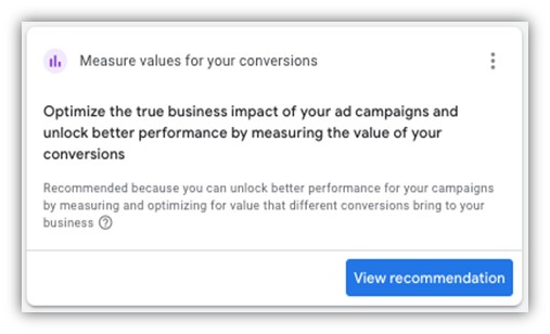 ppc optimization - conversion value recommendation screenshot