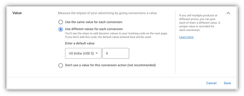ppc optimization - google ads conversion action value 