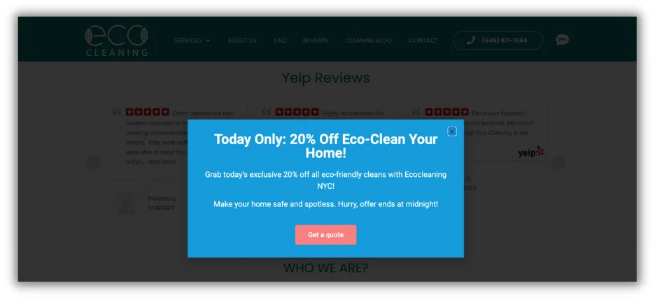 example of custom promotion pop up for house cleaning business