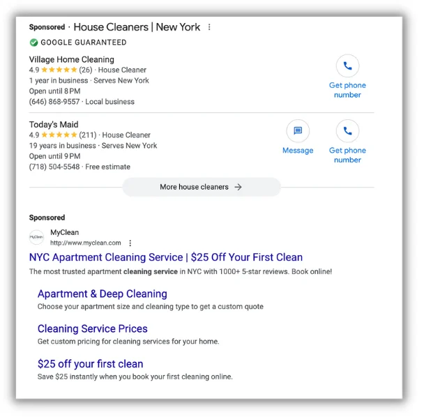 google ads example for house cleaning business