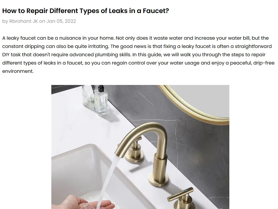 SEO examples - faucet article.