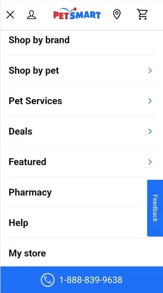 SEO examples - Petsmart site navigation.