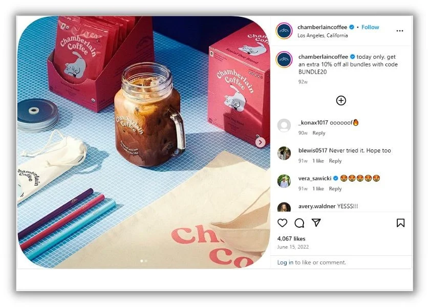 How to increase brand awareness on social media - Instagram post from Chamberlain Coffee.