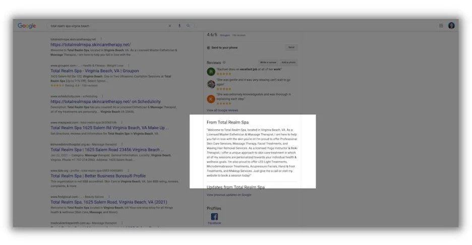 How to rank higher on google - screenshot of a from-the-business section.