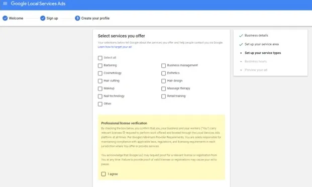 local services ads - service selection