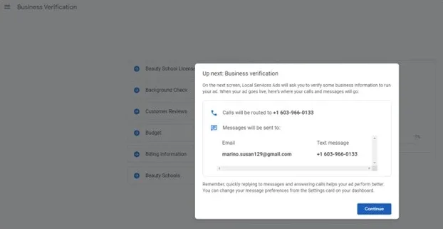 local services ads - business verification screenshot