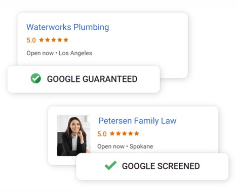 local services ads - google guaranteed versus google screened example