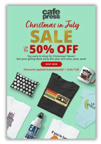 July promotion ideas - Christmas in July ad.