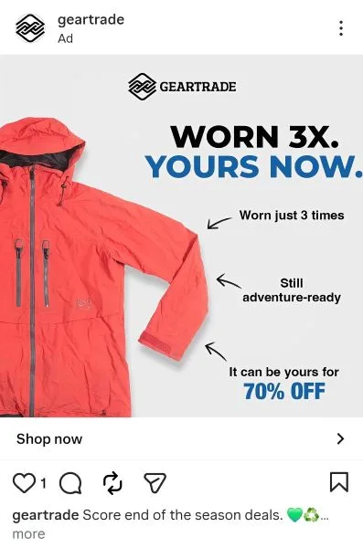 Instagram ad examples - Gear Trade ad