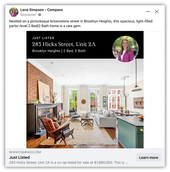 real estate facebook ads - personalized ad example