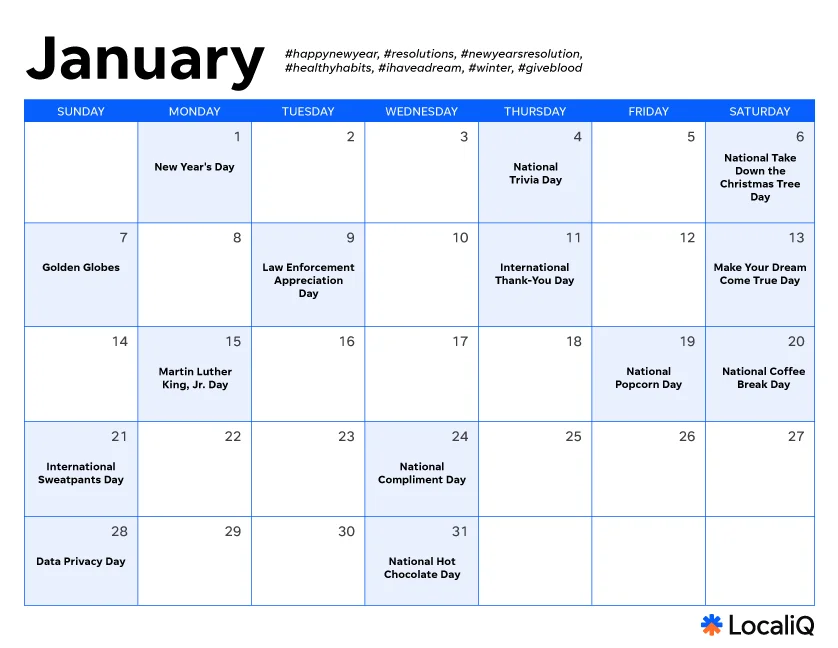 january 2024 marketing calendar with social media holidays