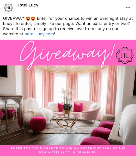 Social media lead generation - Lucy hotel post