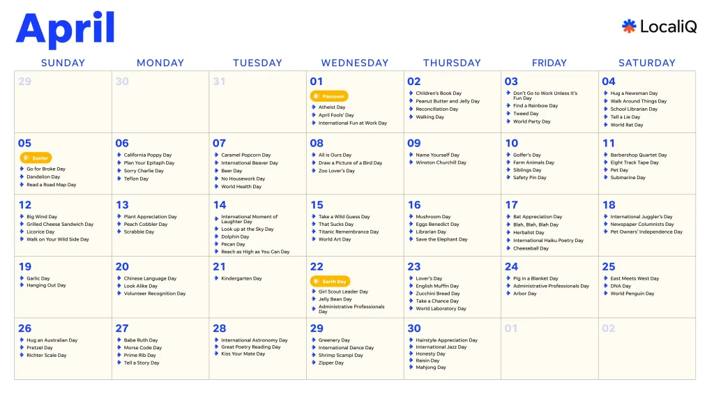 2026 marketing calendar - april 2026 social media holidays