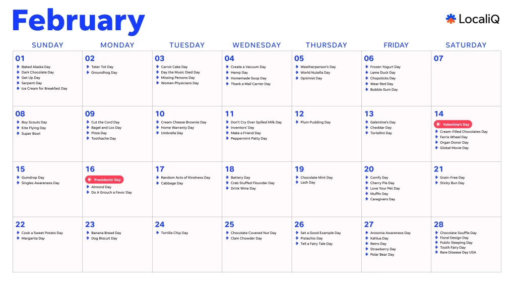 2026 marketing calendar - february 2026 social media holidays