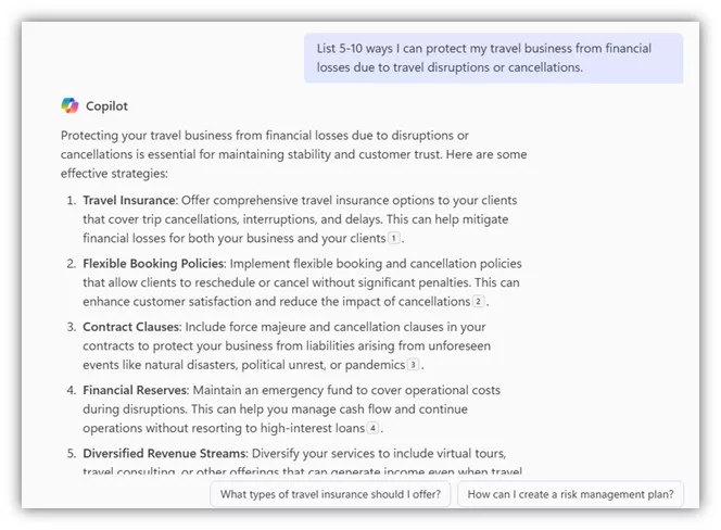ai prompts for business - travel company ai prompt