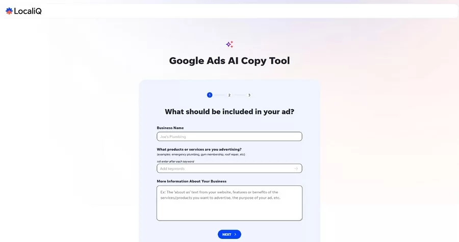 google ads ai copy tool - localiq ai copy tool screenshot
