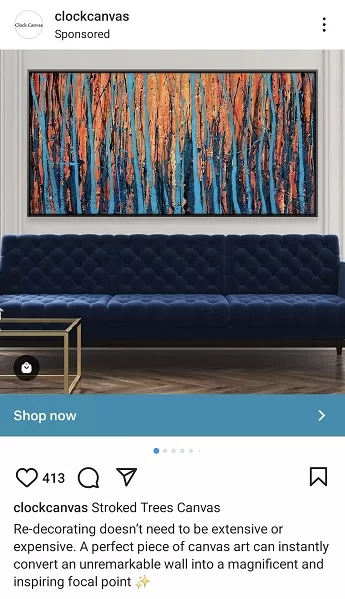 Social media strategies - social media post selling artwork.
