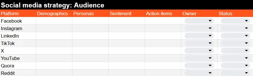 Social media strategy - template screenshot.