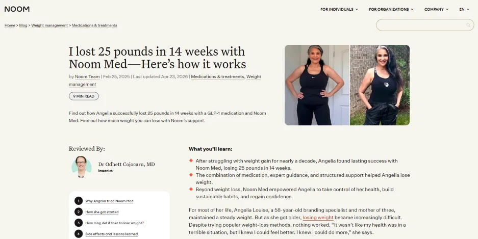 customer testimonial examples - noom example